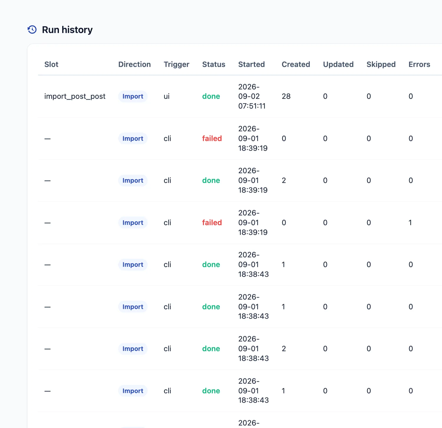Shirely Run History showing statuses and result counts for Automation runs.